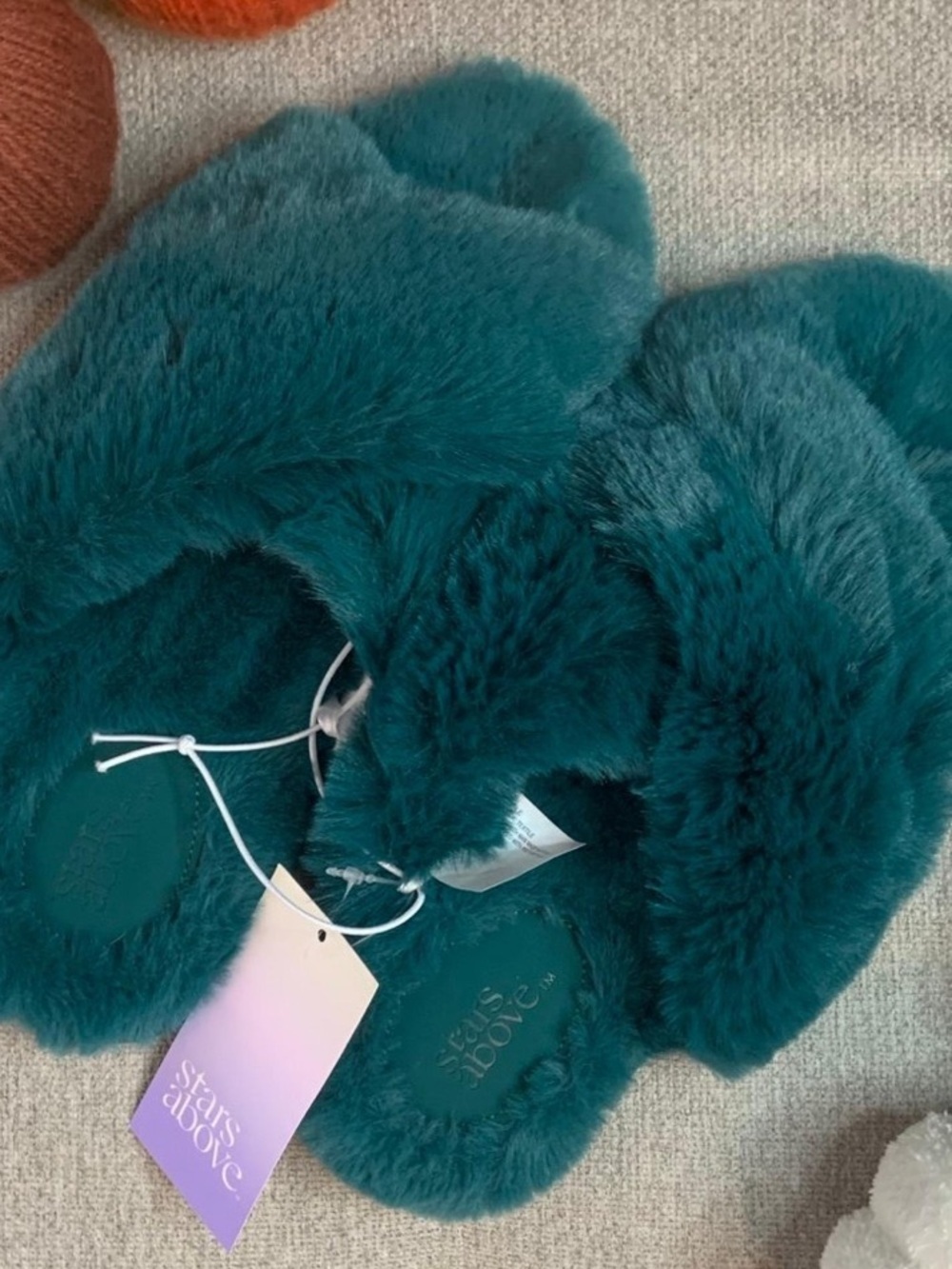 NWT- Stars Above teal turquoise Faux Fur Women's Slippers 11/12
